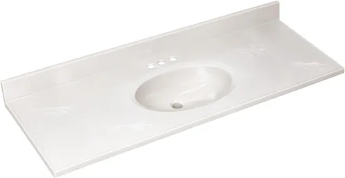 Miniatura 13 de Design House Tapa de tocador con lavabo, protector contra salpicaduras de 4 pulgadas, mármol cultivado, resistente a las manchas, agujeros Blanco