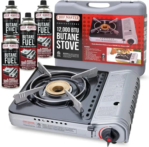 Miniatura 9 de Chef Master Estufa portátil de butano de 12,000 BTU - Quemador de gas para acampar y cocinar al aire libre - Placa de cocina de sobremesa