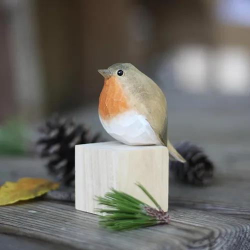 Miniatura 21 de Figura de pájaro de madera Azure Tit, tilo tallado a mano, marrón claro, decoración moderna para el hogar, regalo de pájaro