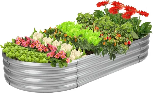 Rakukiri Jardinera elevada con certificación GRS galvanizada para exteriores, maceta ovalada de metal resistente a la putrefacción de 6.5 pies, 1-