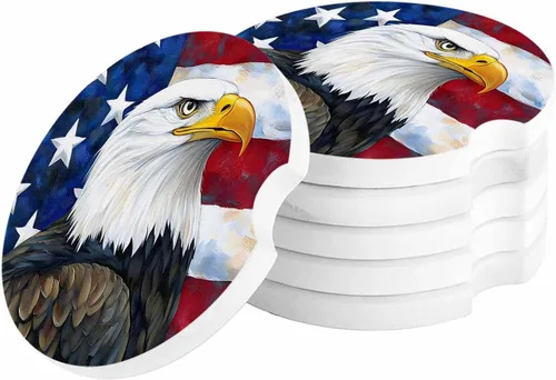 Miniatura 25 de Portavasos retro con la bandera estadounidense para mujeres/hombres, paquete de 4 posavasos absorbentes de cerámica para bebidas, juego de posavasos