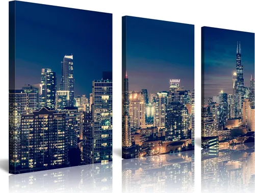 Miniatura 25 de NAN Wind Detroit Skyline - Lienzo decorativo para pared, paisaje urbano, escena nocturna, impresión artística de ciudad en blanco y negro sobre