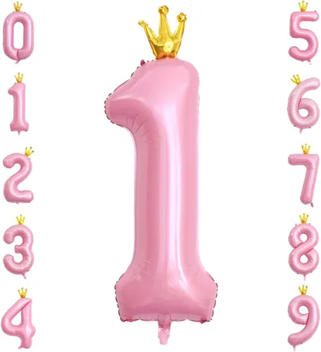 Miniatura 7 de Globo rosa con corona de 40 pulgadas con número 0, globo grande unido de papel de aluminio rosa claro Mylar con dígito de helio 0 para decoración