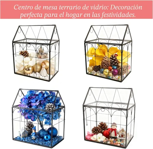 Miniatura 4 de ELEGANTLIFE Terrario geométrico de cristal para plantas suculentas, maceta de aire para decoración del hogar, jardín, oficina (casa negra)