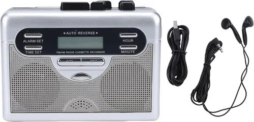 Miniatura 7 de Bewinner Reproductor de cassette AM FM Radio, grabadora de cinta de casete retro con temporizador de reloj digital, altavoz integrado y conector