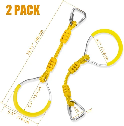 Miniatura 6 de Anillos Ninja Swing para Interiores y Exteriores, Equipo de Entrenamiento de Gimnasia para Patio Trasero, Paquete de 2 Amarillos Colgantes, Gimnasio