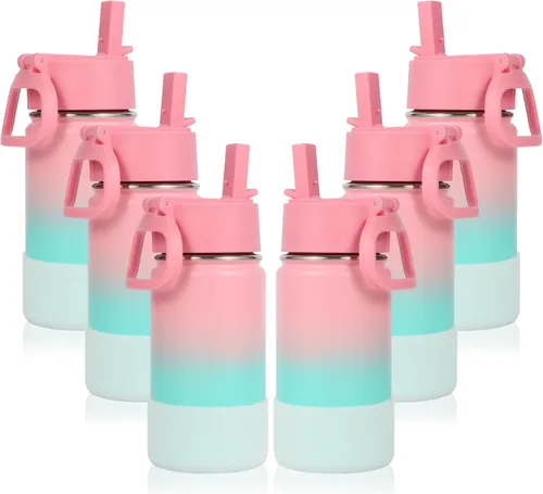 Miniatura 38 de Volhoply Botella de agua de acero inoxidable aislada de 14 onzas con tapa de pajita y funda de silicona, sin BPA, fácil de usar para niños y niñas