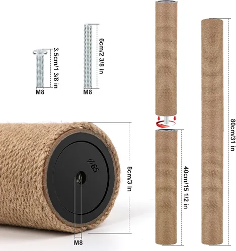 Miniatura 2 de 4 piezas de repuesto de poste rascador para gatos M8, 15.7 x 3.1 pulgadas, poste de repuesto para árbol de gatos de yute natural para gatos