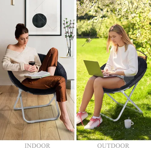 Miniatura 4 de SUPER DEAL Silla plegable con platillo, para adultos y niños, silla redonda portátil de piel sintética para sala de estar, dormitorio, apartamento