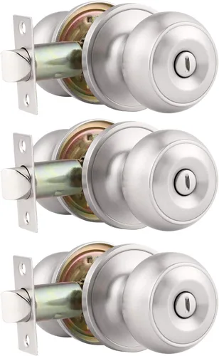 Miniatura 36 de Probrico Paquete de 6 pomos de privacidad para puerta, cerradura interior para dormitorio, baño, manija de puerta de latón antiguo, bola redonda sin