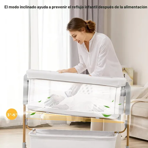 Miniatura 5 de Moisés para bebé, cuna mecedora 3 en 1 para bebé con altura ajustable de 6 niveles, 4 ruedas y paredes de malla transpirable, moisés portátil