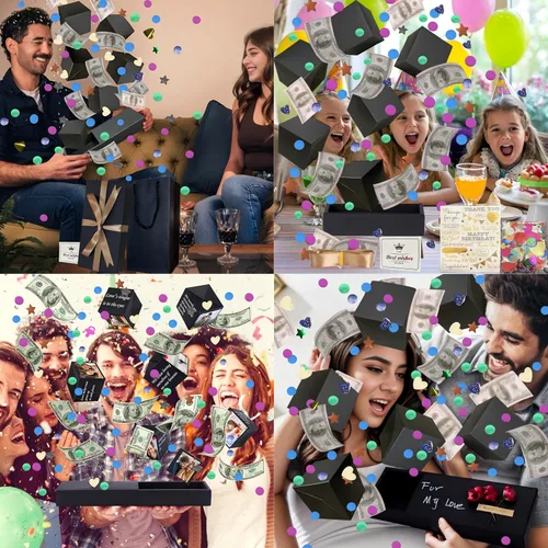 Miniatura 4 de JINSTABAG Caja sorpresa caja de regalo para dinero, cajas de regalo plegables únicas con confeti, caja de regalo sorpresa explosión para cumpleaños