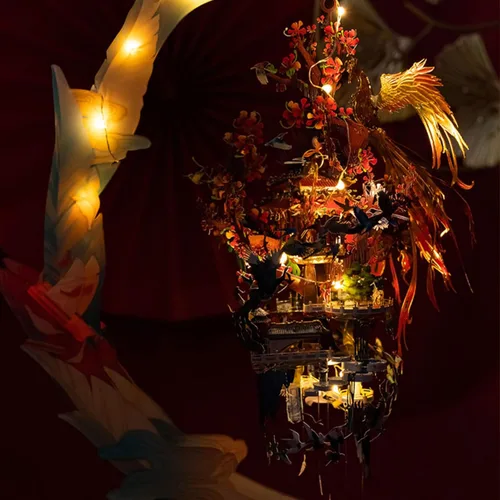 Miniatura 3 de MU Rompecabezas de metal 3D Fénix mágico de fuego, alabanza de pájaros a fénix, kits de modelo de metal para construcción, iluminación del antiguo