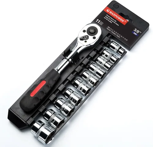 Miniatura 10 de MAXPOWER Juego de 11 llaves de trinquete de 3/8 pulgadas, mango de trinquete reversible de liberación rápida y llaves intercambiables, enchufes