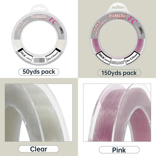 Miniatura 2 de Rikimaru FC 100% Fluorocarbono Puro Resistente a Impactos, se Hunde Más Rápido que el Mono, Material de Sedal Guía, 2LB-150LB Transparente