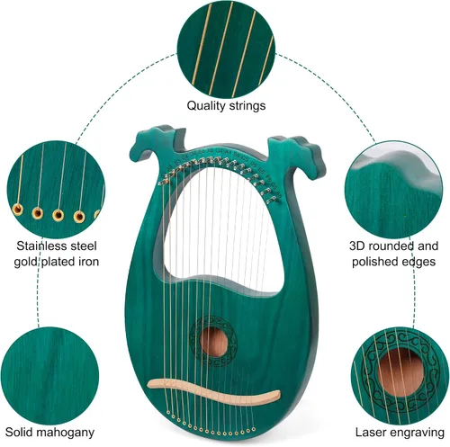 Miniatura 4 de Arpa de lira 16 cuerdas de metal con llave de afinación instrumentos de arpa, arpa de lira es una buena opción para los amantes de la música
