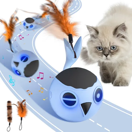 ORSDA Juguetes para Gatos, Juguete Interactivo para Gatos de Interior, Pelota con Pájaro en Movimiento Automático para Gatos Adultos de Interior,
