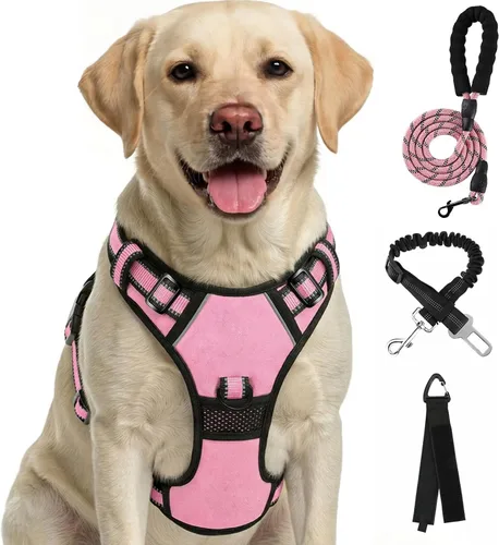 Miniatura 19 de FURRYFECTION Arnés a cuadros para perros pequeños, chaleco reflectante ajustable sin tirones para mascotas con clip frontal, correa, asa de fácil
