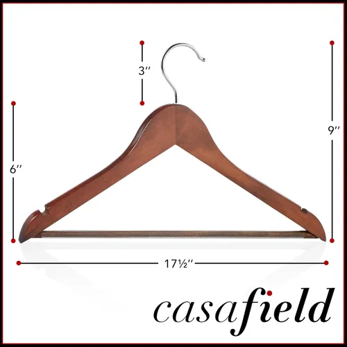 Miniatura 5 de Casafield - 20 Perchas de Traje de Madera de Nogal - Madera de Loto Premium con Muescas y Gancho Giratorio Cromado para Ropa de Vestir, Abrigos