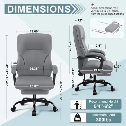Miniatura 3 de Silla de oficina ejecutiva, silla de escritorio ergonómica y cómoda con reposapiés y reposabrazos acolchados, piel sintética resistente para Negro