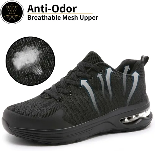 Miniatura 5 de LUPWEE Zapatos de punta de acero para hombres y mujeres, zapatos de trabajo de seguridad antideslizantes a prueba de pinchazos, cómodos tenis