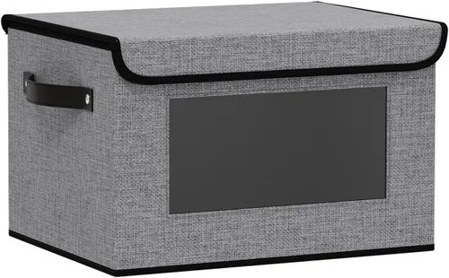Miniatura 17 de Cesta de almacenamiento de tela con tapa, organizador decorativo de lino para armario, caja de almacenamiento de 15 x 9.8 x 9.8 pulgadas con asas