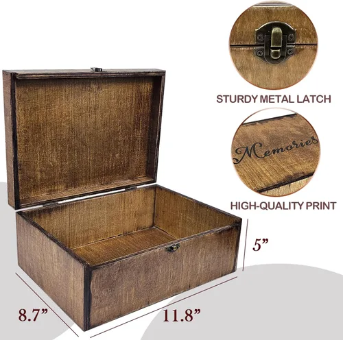 Miniatura 2 de Caja grande de madera para recuerdos, caja de madera para recuerdos, para bodas, caja de recuerdos grabada, caja de almacenamiento decorativa