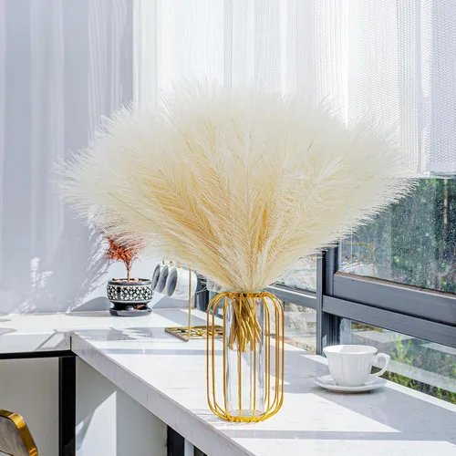 Miniatura 8 de 10 tallos de hierba de pampa sintética - 17.7" Hierba artificial de pampa decorativa esponjosa, pequeño arreglo floral de hierba de pampa y relleno