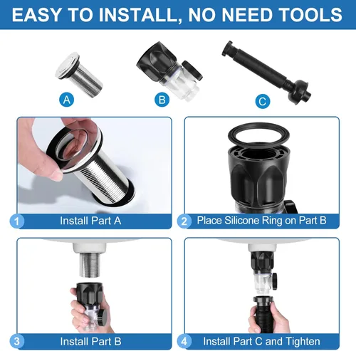 Miniatura 5 de Kit de drenaje de lavabo de baño: kit de drenaje flexible con tubo de drenaje para fregadero flexible y expandible P-tramp, trampa rápida con tapón