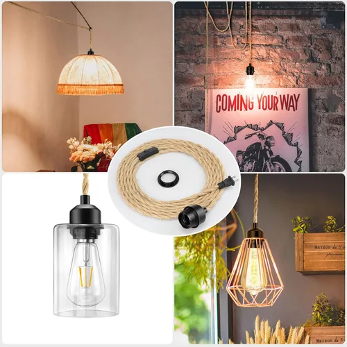 Miniatura 5 de LYOOWNG Cable de luz colgante con enchufe, luces colgantes estilo granja con cable enchufable, kit de cable de luz colgante de 15 pies de cuerda