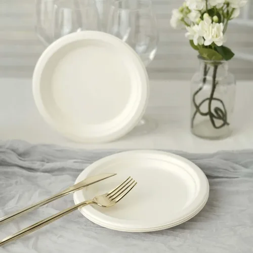 Miniatura 8 de Efavormart - Paquete de 50 platos redondos de bagazo biodegradables blancos de 7 pulgadas, compostables, ecológicos, desechables, aperitivos, Tipo 17