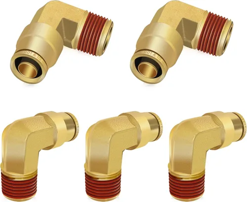 Siptenk Codos de 1/2" DOT de latón DOT de aire de conexión rápida DOT accesorios de línea de aire DOT 5 piezas, tubo de 1/2" OD x rosca NPT de 3/8"