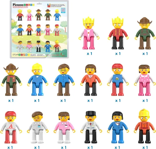 Miniatura 3 de PicassoTiles - Juego de figuras magnéticas de 15 piezas con personajes giratorios, juguetes para niños, juego de expansión para bloques