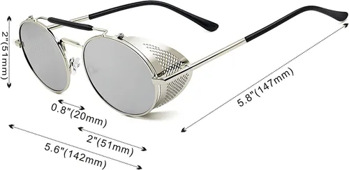 Miniatura 4 de RONSOU - Lentes de sol polarizados estilo steampunk redondas y vintage, con protección UV400, con marco