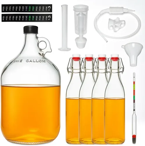 Kit completo de fabricación de hidromiel para principiantes, juego de fermentación Carboy de vidrio de 1 galón, incluye esclusa de aire, hidrómetro,