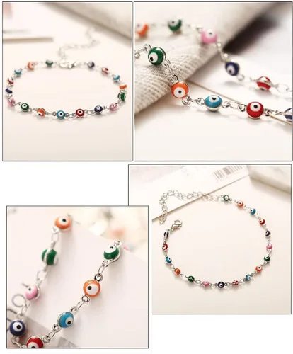 Miniatura 5 de Tobillera de ojo malvado de plata con cuentas de mal de ojo, joyería de pie de moda para la playa para mujer, Plata