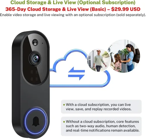 Miniatura 6 de Lunelyx Cámara de timbre de video inalámbrico 1080P, cámara de vigilancia inteligente para exteriores, vista en vivo FHD, almacenamiento en la nube