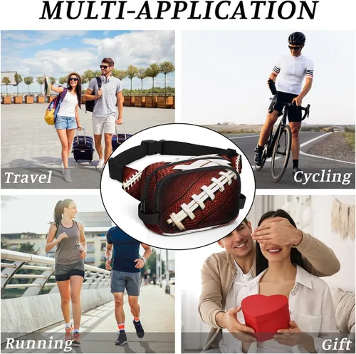 Miniatura 7 de Riñonera de fútbol americano para hombres y mujeres, bolsa cruzada de fútbol con correa ajustable, bolsa impermeable para viajes, caminar, correr