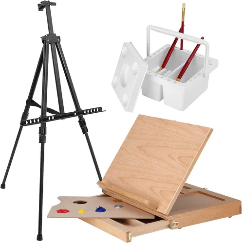 Miniatura 2 de Juego de 149 piezas de pintura de artista de lujo con caballete de aluminio y madera de haya, 48 colores de pinturas acrílicas y al óleo, pinturas