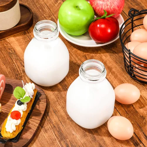 Miniatura 3 de 6 botellas de leche de vidrio con tapas, 16 onzas, reutilizables para leche de almendras, crema de café, fiestas y picnics