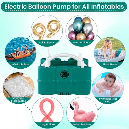 Miniatura 5 de Bomba de aire eléctrica 3 en 1 para inflables y globos, inflador de doble boquilla para flotadores de piscina, llenado rápido, ahorra tiempo