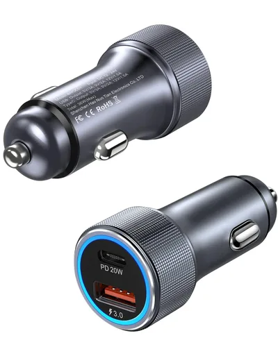 Eversame - Paquete de 2 cargadores de coche USB C, totalmente metálico, Dual QC PD3.0, 38W, cargador de coche, encendedor de cigarrillos tipo C,
