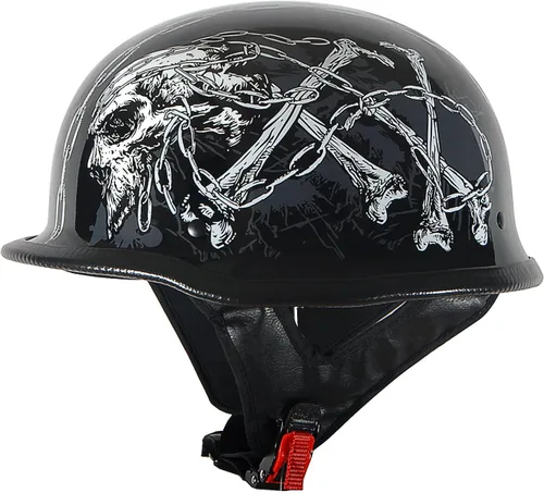 Miniatura 10 de 1Storm Casco de media cara para motocicleta, estilo alemán abierto, aprobado por DOT: HKY602 Flag Skull Bandera de calavera