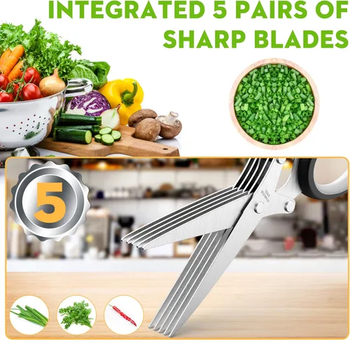 Miniatura 2 de Divertidos y únicos utensilios de cocina: Juego de tijeras para hierbas - Herramientas de cocina geniales actualizadas 2025 para cortar hierbas Negro