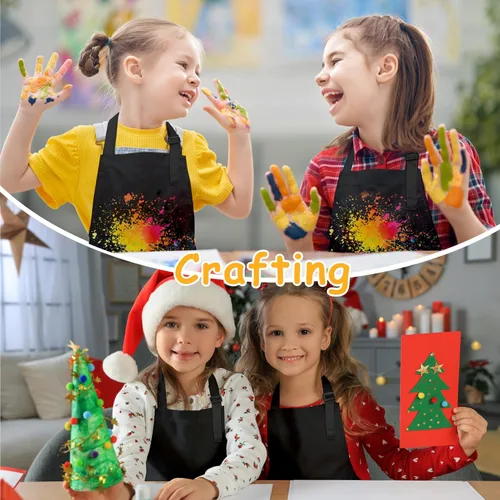 Miniatura 5 de Juego de 12 delantales para niños a granel con 2 bolsillos, delantal de chef de arte ajustable para niños, delantales de pintura para niños