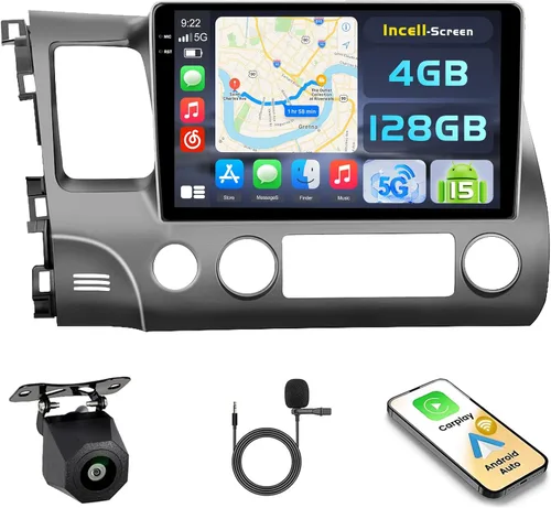 [4+128G] Hikity Android 15 Car Stereo para Honda Civic 2006-2011, pantalla táctil en celda de 10 pulgadas, radio cívica, inalámbrico, Carplay,