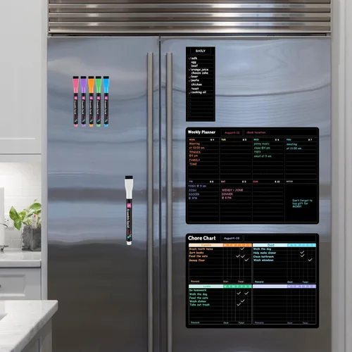 Miniatura 7 de Juego de calendario de pizarra blanca negra para nevera (paquete de 3), 1 tabla magnética de tareas y 1 planificador semanal para refrigerador, 1