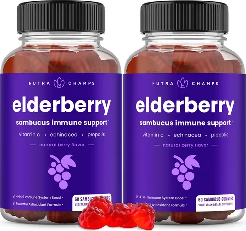 Miniatura 9 de NutraChamps Gomitas de saúco con vitamina C, propóleo y equinácea, vitaminas gomosas de apoyo del sistema inmunológico para adultos y niños, fuerza
