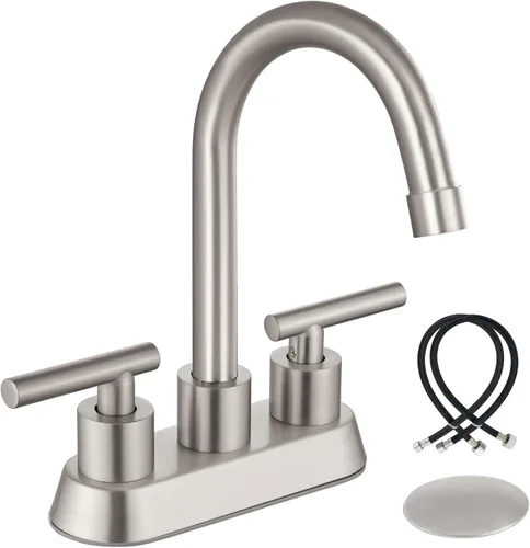 Miniatura 11 de Airuida Grifo de Lavabo de Baño Centerset de 4 Pulgadas – Grifo de Tocador de Acero Inoxidable de 2 Manijas con Desagüe Pop Up, Líneas de Suministro