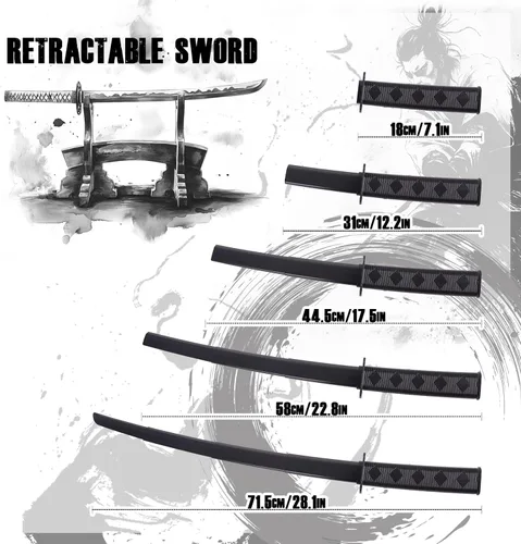 Miniatura 6 de 2 PCS 3D Impreso Gravedad Retráctil Samurai Espada Modelo Juguetes Halloween Juguete Portátil Espada Samurai